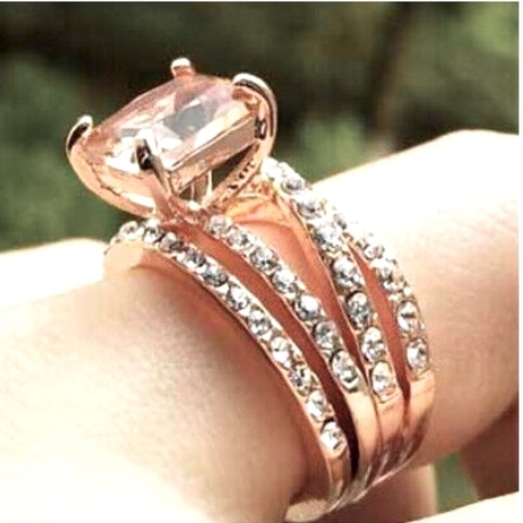 New Gorgeous 14k Gold Over Sterling Silver 3cts Champagne Diamond Ring Set - Picture 6 of 10